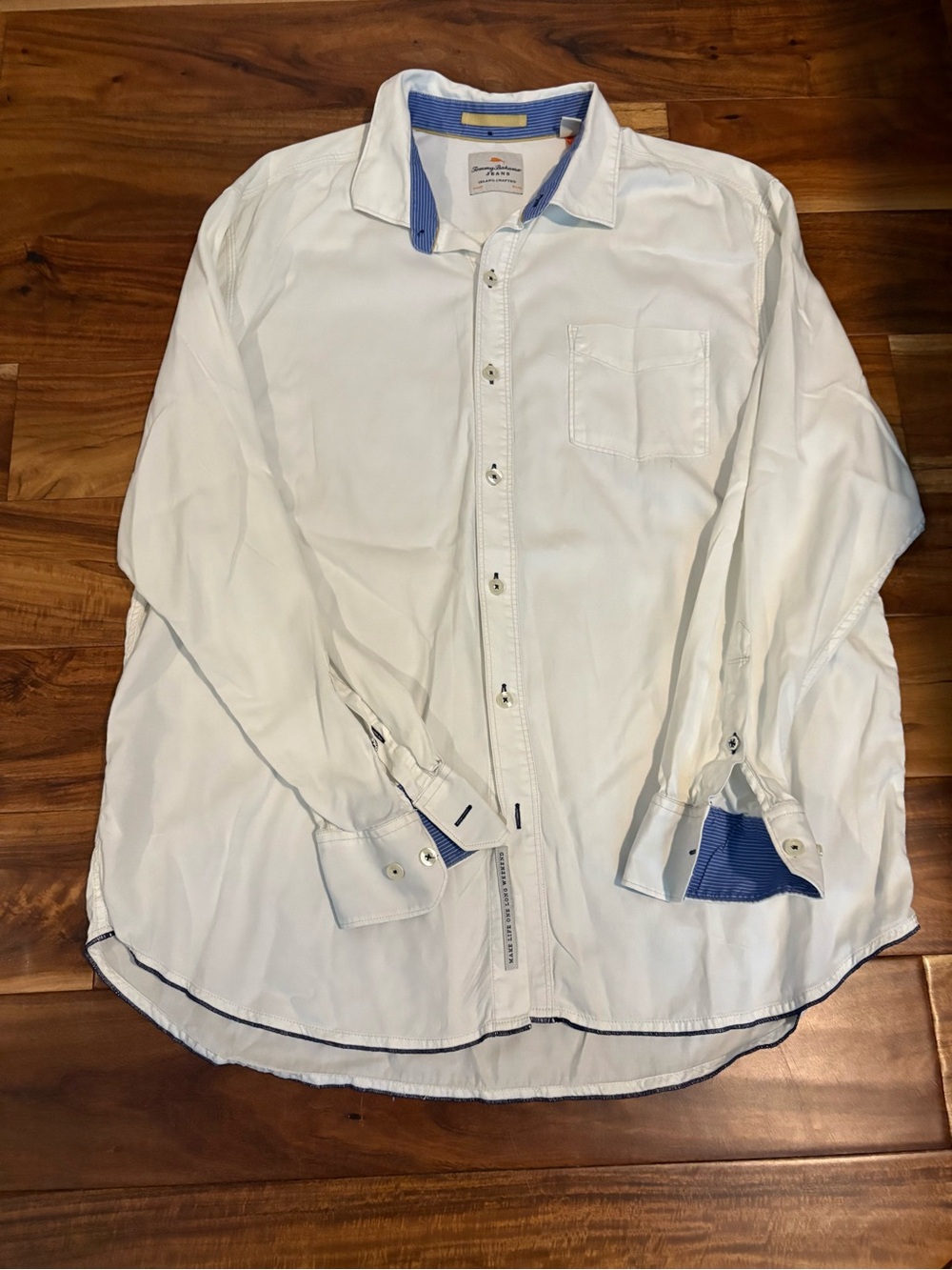 Tommy Bahama White Button-Down Shirt with Blue Contrast Trim